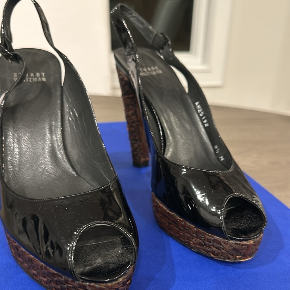 Stuart Weitzman black patten leather pumps